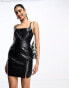 Фото #4 товара ASOS DESIGN croc leather look mini slip dress in black