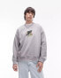 Topman oversized fit sweatshirt with crow print in grey marl