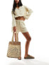 Glamorous two tone straw beach tote bag in natural