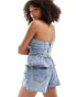 Фото #4 товара Miss Selfridge denim peplum bandeau top in bleach wash