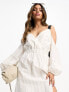 ASOS DESIGN textured grosgrain strap midi dress with cold shoulder detail in natural stripe