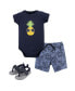 Фото #1 товара Baby Boys Cotton Bodysuit, Shorts and Shoe 3pc Set, Blue Shark