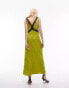 Topshop midi lace insert slip dress in chartreuse Зеленый, 34 - фото #4