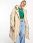 Фото #1 товара Pull&Bear padded longline coat with toggle detail in stone