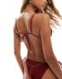 South Beach frilly crinkle triangle bikini in pomegranate