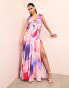 ASOS LUXE chiffon tie shoulder cut-out maxi dress in watercolour print