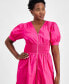 ფოტო #3 პროდუქტის Women's Printed Cotton Zip-Front Puff-Sleeve Dress, Created for Macy's
