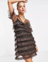 Фото #2 товара Never Fully Dressed short sleeve tiered mesh mini dress in leopard