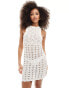 Фото #1 товара Miss Selfridge crochet high neck mini dress in cream