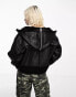 COLLUSION faux suede short aviator jacket in black