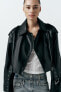 LEATHER EFFECT CROPPED BIKER JACKET