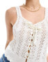 Miss Selfridge crochet contrast satin lace up bow cami in cream