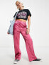 Фото #1 товара Miss Selfridge satin cargo trouser in dark pink
