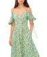 Women's Floral Print Cold-Shoulder Puff Sleeve Midi Dress Sea Glass, 4 - фото #3