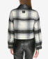 Фото #2 товара Women's Faux-Leather-Trim Cropped Plaid Jacket