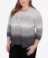 ფოტო #4 პროდუქტის Plus Size Classic Ombre Two In One Striped Sweater With Necklace