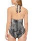Фото #2 товара Calvin Klein 300725 Women Printed Side-Shirred High-Neck Halter Swimsuit, size 8