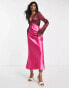 Topshop colour block satin cut out midi dress in pink and dark red