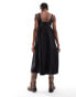 COLLUSION cotton maxi smock dress with notch neck in black