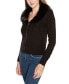 Фото #5 товара Black Label Women's Faux Fur Collared Cable Cardigan Sweater