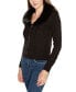 Black Label Women's Faux Fur Collared Cable Cardigan Sweater