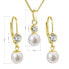 Фото #4 товара Gold-plated jewelry set with zircons and real pearls 29006.1 (earrings, chain, pendant)