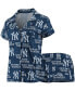 Women's New York Yankees Zest Allover Print Button-Up Shirt & Shorts Sleep Set