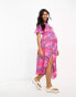 Influence Maternity flutter sleeve midi tea dress in red and blue floral print Красно-синий, 34 - фото #3