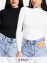 Фото #2 товара ASOS DESIGN long sleeve bodysuit with turtle neck 2 pack in black and white