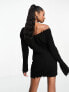 Фото #3 товара Aria Cove knitted off shoulder mini jumper dress with distressing in black