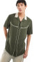 ASOS DESIGN short sleeve regular fit viscose revere shirt with western styling in dark green