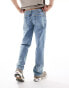 ASOS DESIGN straight leg jeans with stretch in mid wash blue