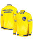 ფოტო #1 პროდუქტის Men's Gold Golden State Warriors Slider Satin Full-Snap Varsity Jacket