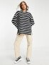 Monki oversized zip neck jumper in navy and off white stripe