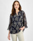 Фото #1 товара Women's Mixed Media Pintucked Popover Top