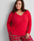 Women's Long-Sleeve Ribbed Henley Sleep Top XS-3X, Created for Macy's