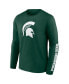 Фото #2 товара Men's Green Michigan State Spartans Double Time 2-Hit Long Sleeve T-shirt