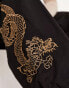 Фото #4 товара New Look embroidered dragon parachute trousers in black