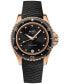 Фото #1 товара Women's Swiss Automatic Ocean Star Diamond Accent Black Rubber Strap Watch 37mm