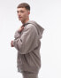 Topman relaxed fit full zip hoodie in stone