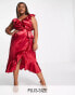 Фото #2 товара Little Mistress Plus frill wrap dress in autumn red