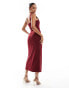 True Violet corset midi dress with thigh split in burgundy