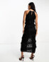 Style Cheat ruffle maxi dress with split in black lace