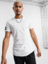 Jack & Jones curved hem t-shirt with striped sleeves in white