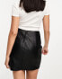 Stradivarius faux leather mini skirt with split hem in black Черный, XS - фото #3