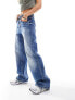 Stradivaraius Petite wide leg dad jean in medium wash blue
