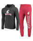 Men's Crimson, Charcoal Washington State Cougars Meter Long Sleeve Hoodie T-shirt and Jogger Pants Sleep Set