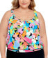 Swim Solutions Plus Size Shirred Neck Blouson Underwire Tankini Top Multi Sz 16W