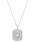 Фото #1 товара Wrapped in Love diamond Round & Baguette Square Halo Cluster Pendant Necklace (1 ct. t.w.) in 14k White Gold, 16" + 2" extender, Created for Macy's