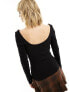 Monki long sleeve scoop back top in black